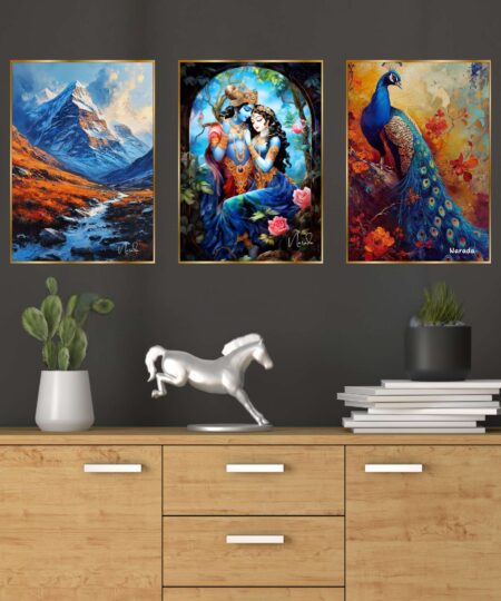 Set of Three Wall Paintings for Wall Dacoration Golden Framed Wall Paintings for Living Room & Bedroom Wall Art for Home Decoration & Office Wall Décor (24x18 inch CH-GD3-1)