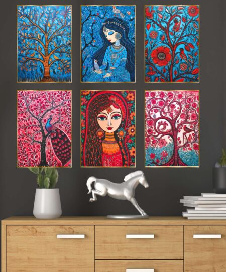 Set of Six Wall Paintings for Wall Dacoration Golden Framed Wall Paintings for Living Room & Bedroom Wall Art for Home Decoration & Office Wall Décor (17x13 inch CH-GD6-1)