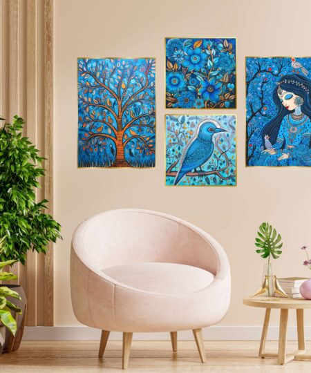 Set of Four Wall Paintings for Wall Dacoration Golden Framed Wall Paintings for Living Room & Bedroom Wall Art for Home Decoration & Office Wall Décor (13x10 inch CH-GD4-2)
