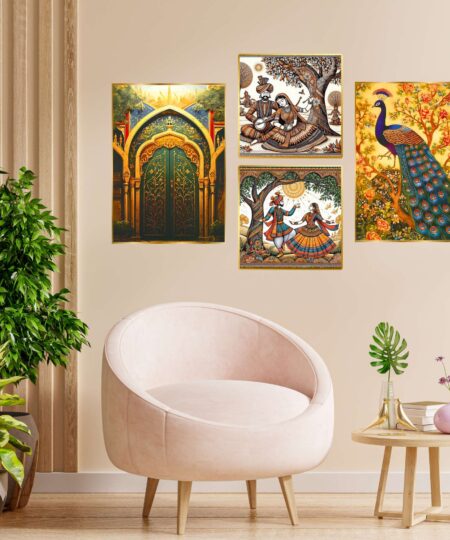 Set of Four Wall Paintings for Wall Dacoration Golden Framed Wall Paintings for Living Room & Bedroom Wall Art for Home Decoration & Office Wall Décor (13x10 inch CH-GD4-6)