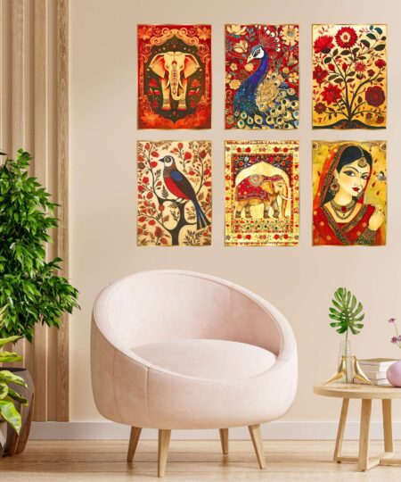 Set of Six Wall Paintings for Wall Dacoration Golden Framed Wall Paintings for Living Room & Bedroom Wall Art for Home Decoration & Office Wall Décor (17x13 inch CH-GD6-8)