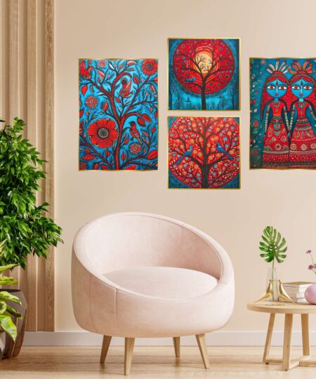 Set of Four Wall Paintings for Wall Dacoration Golden Framed Wall Paintings for Living Room & Bedroom Wall Art for Home Decoration & Office Wall Décor (13x10 inch CH-GD4-9)