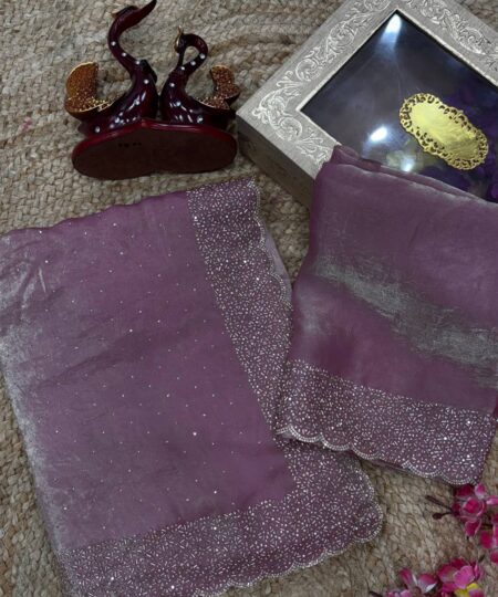 Women's Luxurious Shimmering Grey Organza Saree with Intricately Embroidered Black Blouse - Perfect for Festive & Evening Wear