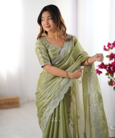 Women's Elegant Regal Purple Georgette Saree with Intricate Silver Thread & Sequin Embroidery – Complete with Embellished Blouse Piece for Festive & Party Wear