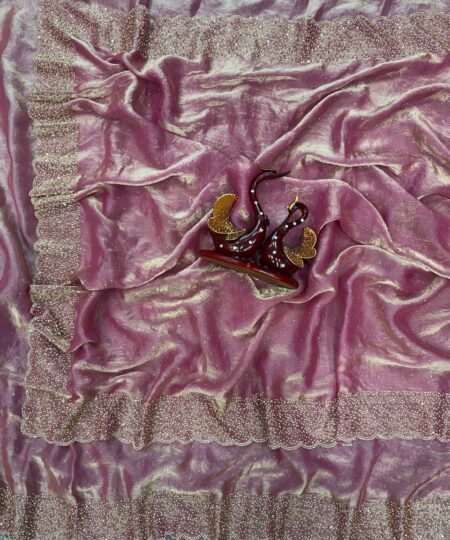 Women's Shimmering Ice Blue Georgette Saree with All-Over Diamond & Sequin Embellishments – Complete with Heavily Worked Border for Festive & Wedding Wear