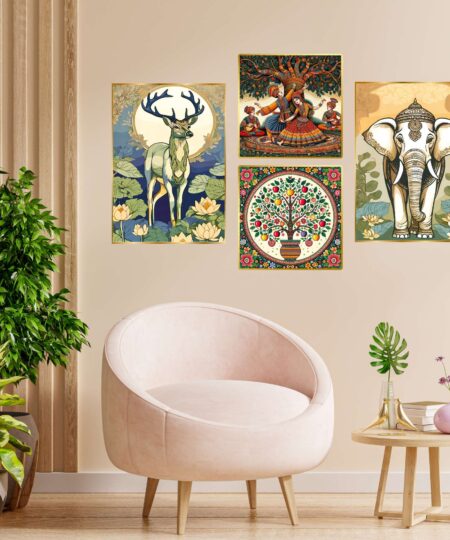 Set of Four Wall Paintings for Wall Dacoration Golden Framed Wall Paintings for Living Room & Bedroom Wall Art for Home Decoration & Office Wall Décor (13x10 inch CH-GD4-14)