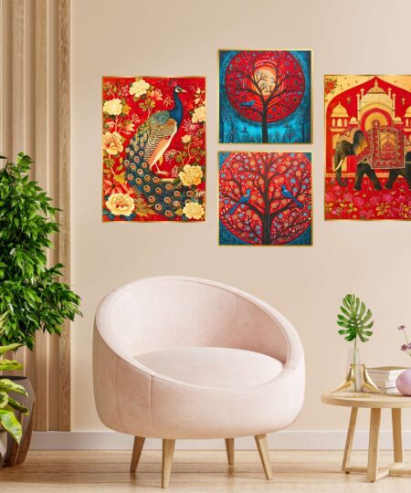 Set of Four Wall Paintings for Wall Dacoration Golden Framed Wall Paintings for Living Room & Bedroom Wall Art for Home Decoration & Office Wall Décor (13x10 inch CH-GD4-15)