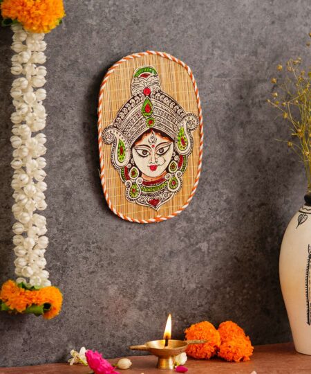 Oval Shaped Design Bamboo Hand Crafted Wall Hangings Durga Ji  For Home Decor | Bamboo Art For Wall Decor