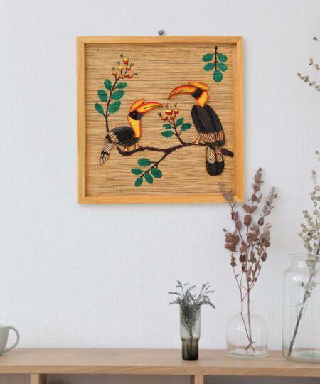 Bamboo Art Couple Hornbill Painting For Home Decor | Bamboo Art Gift For Multiple Occasions