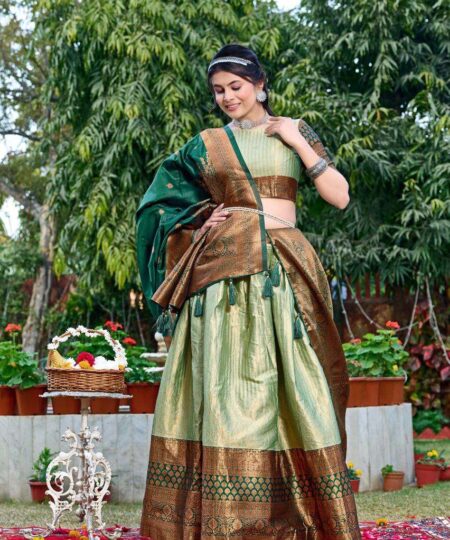 Women's Tussar Silk Patola Print Lehenga Choli Dupatta Set