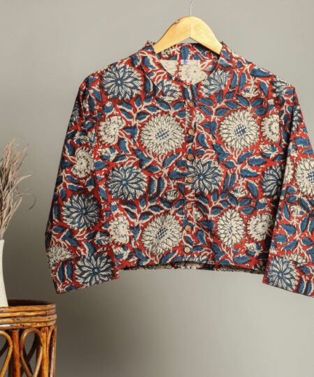 Hand Block Print Cotton Shirt for Women ? Floral Printed Button-Down Top with Full Sleeves