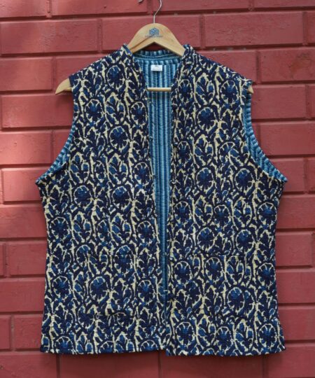 Womens Navy Blue Velvet Embroidered Jacket with Floral Design