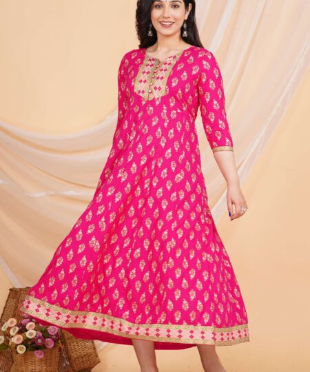 Women's Rayon Printed Anarkali Short Kurti Gown