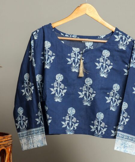Handmade Block Print Cotton for Women ? Ethnic Floral Printed Top with Long Sleeves