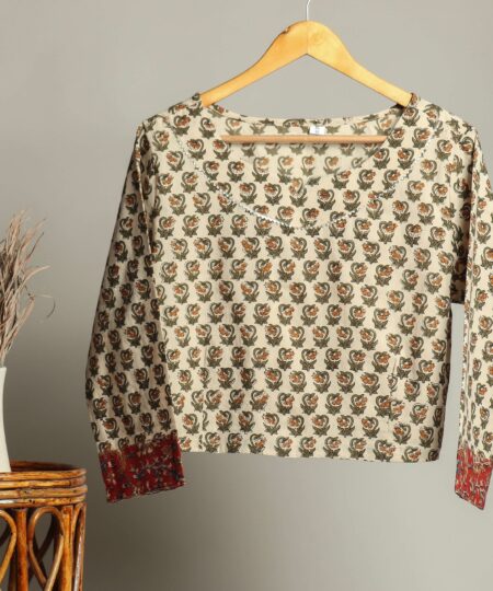 Handmade Block Print Cotton for Women ? Ethnic Floral Printed Top with Long Sleeves
