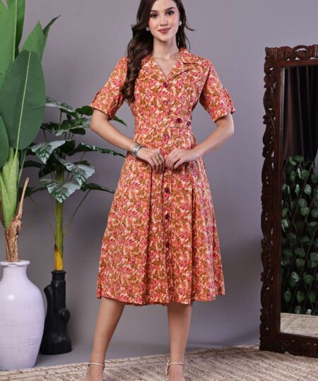 Women's MultiColor Velvet Floral Printed Fit & Flare Dress